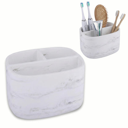 Electric Toothbrush Holder 3 Compartments, White Marble Effect
