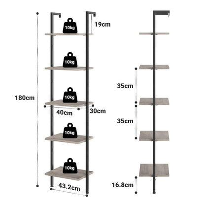 ELYKEN Slim Leaning Ladder Shelf Wall Mounted Wooden Narrow Shelf Unit
