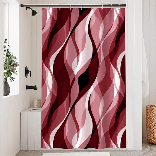 Uiiooazy Red Shower Curtain, Abstract Striped Geometric Lines Bath Curtain Anti-Mould Waterproof Washable Polyester Fabric Bathroom Curtain with 8