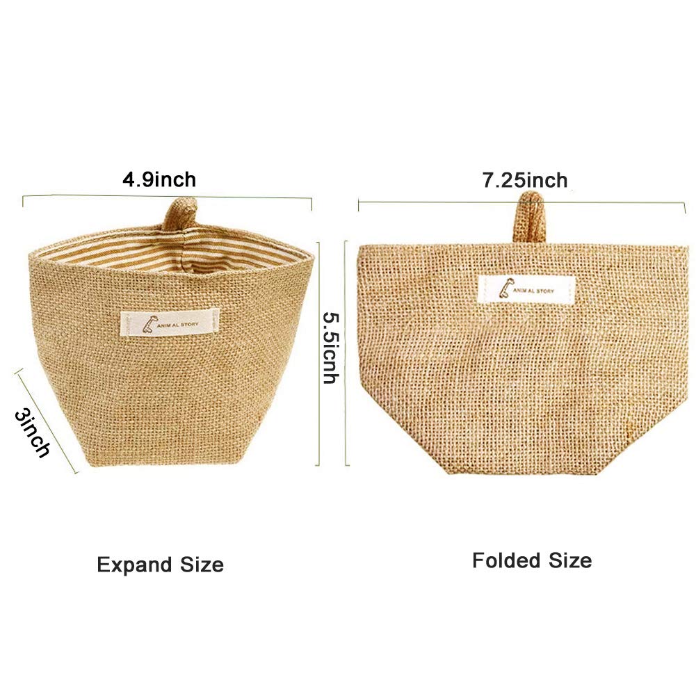 Feelfly 4 PCS Mini Hanging Storage Bags, Cotton Linen Small Storage Basket Wall Hanging Organizer Box Wall Mounted Storage Pocket Collapsible Decor