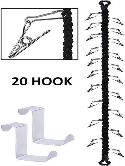 Over Door Hanging Storage Chain with 20 Stainless Steel Clips, Toy Storage Chain Multipurpose Baseball Cap Organizer Hat Holder for Your Toys