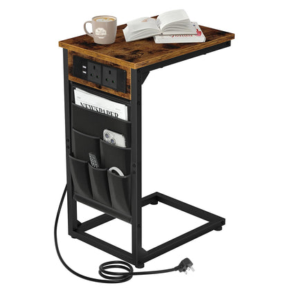 AMHANCIBLE C-Shaped Side Table, Side Table with Charging Station
