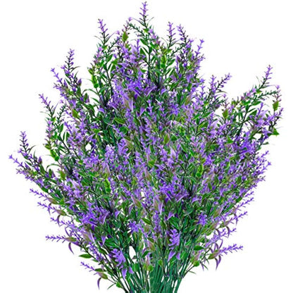 Artificial Lavender Flowers, 6 Pack Artificial Lavender Flowers, UV Resistant Plastic Flower for Garden, Home, Indoor and Outdoor (Purple)