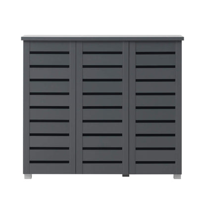 Timber Art Design UK 4 Tier Shoe Cabinet Storage Cupboard Wooden 3 Door Stand Rack Modern Furniture for Bedroom, Living Room, Hallway, Grey