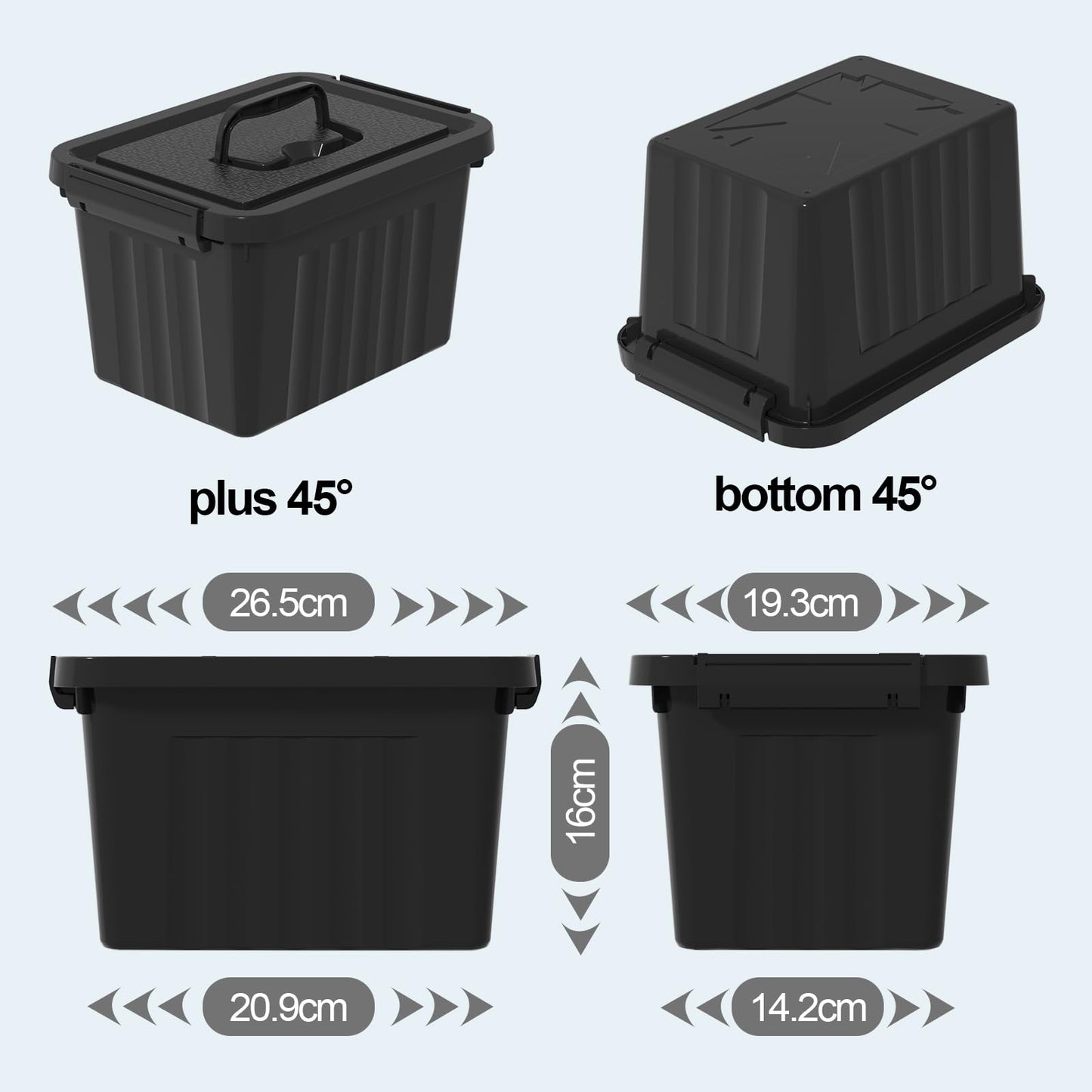 Lesbye 4 PCS Black Plastic Storage Box with Lids, Storage Containers