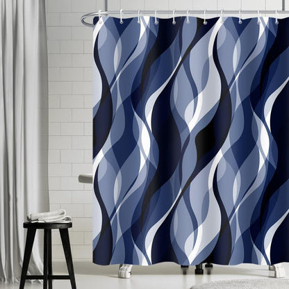 Uiiooazy Anti-Mould Shower Curtain 180 x 200 cm Navy Blue Stripes Dark Blue