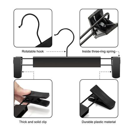 GUANJUNE Clothes Pants Hangers, Space-Saving Skirt Holders with 360 ° Swivel Hooks, Adjustable Clips, Trouser Hangers, Coat Garment Jeans Hangers