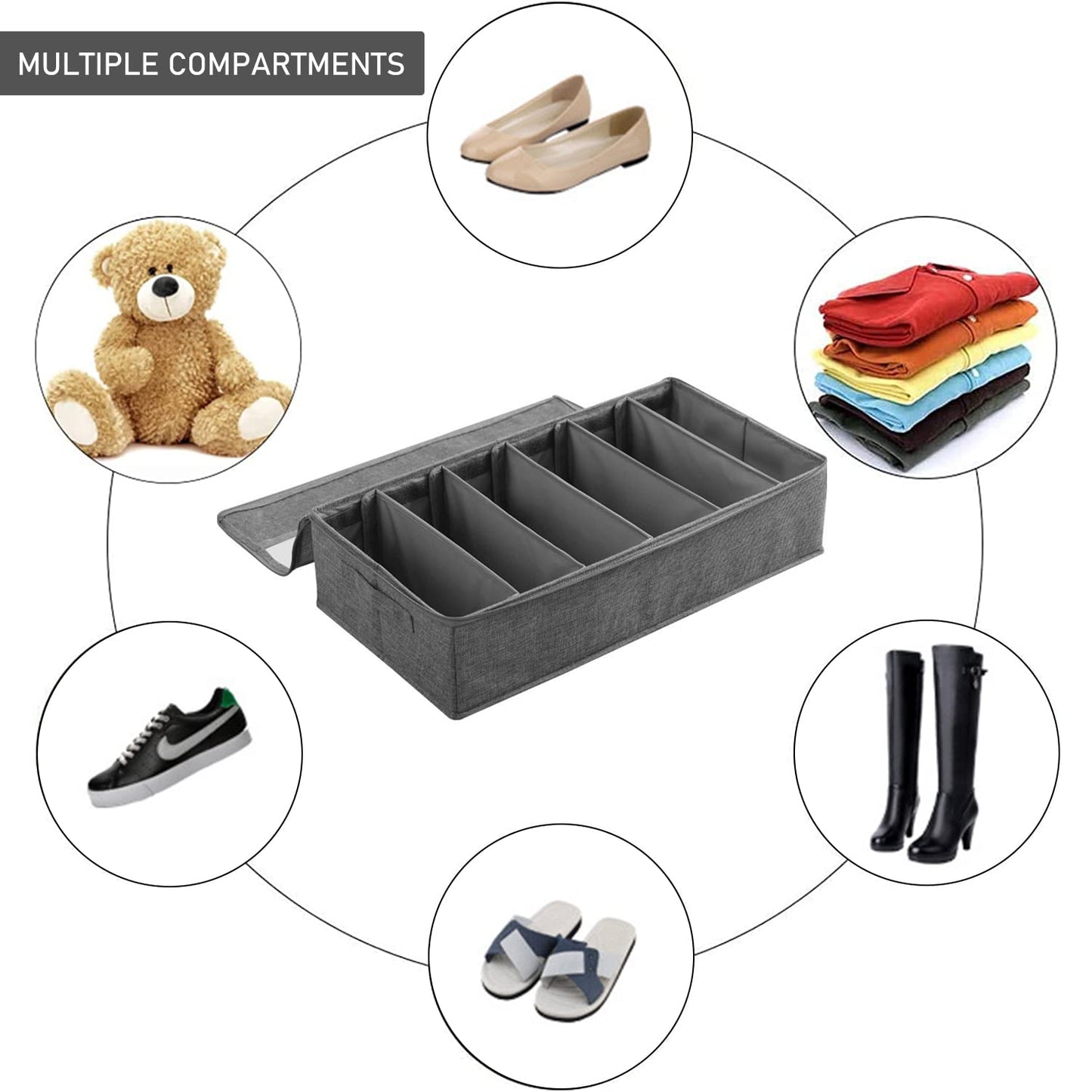 Noeborty Underbed Shoe Organizer, 60 x 33 x 14 cm Underbed Storage Bag, Large Non-Woven Underbed Storage Organizers, Underbed Shoe Storage Organizers
