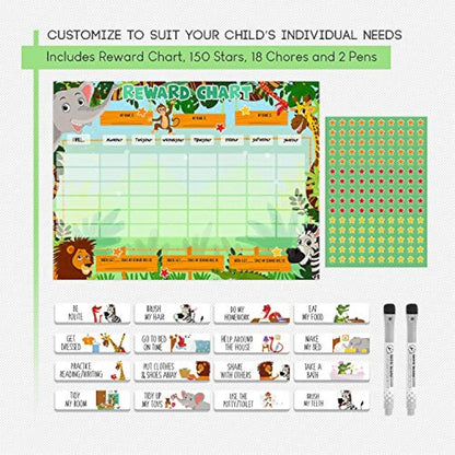 Luigi's Large Safari Animal Potty Training Reward Chart | Chores Chart for Kids: Encourages Good Behaviour and Customisable Magnets and Dry Erase Feature | Sticker Chart for Children Behaviour