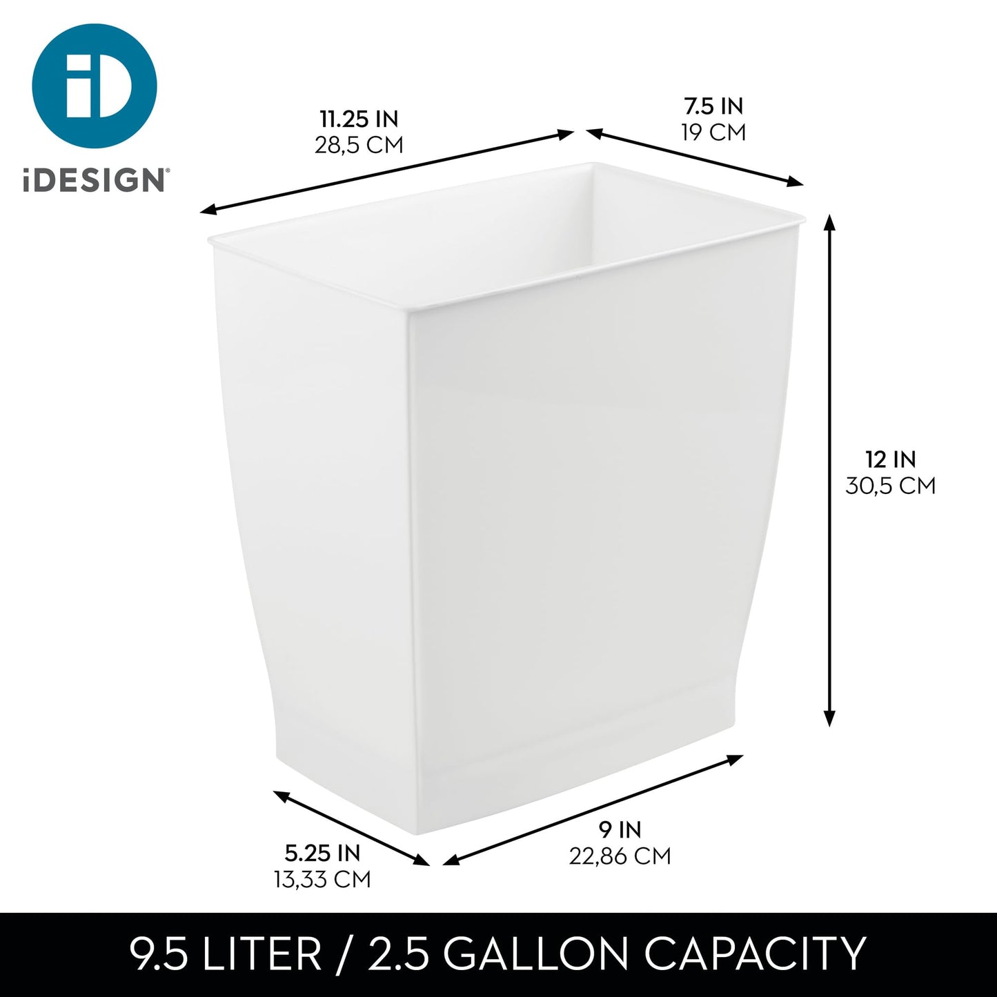 iDesign Mono Rubbish Bin, Plastic, White