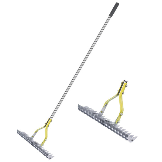 BARAYSTUS Straw Rake, Lawn Rake with 148 cm Adjustable Long Handle Robust Garden Leaf Grabber Made of Carbon Steel, Multi-Purpose Lawn Comb for