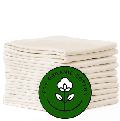 Madras Collections 10 Pack Flour Sack Dish Towels, 100% Organic Cotton, Highly Absorbent, Ivory, 28x28 Inches