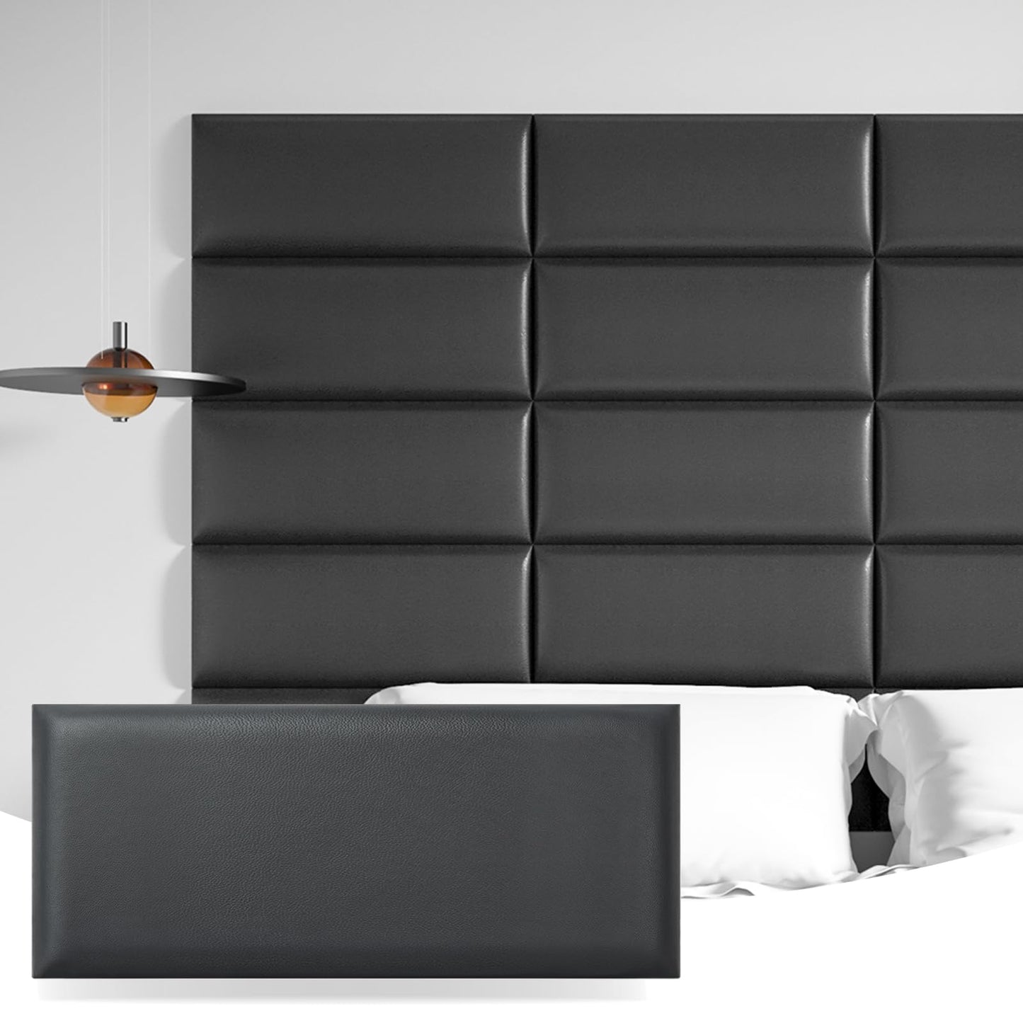 Art3d 4-Pack Peel and Stick Upholstered Headboard, 9.84 x 23.62 in, Black