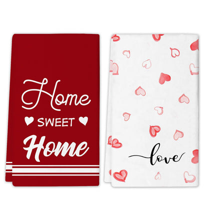 Valentines Day Kitchen Towels, Sweet Home Love Dish Towels, Wedding Anniversary Valentines Day Decor Hand Towels
