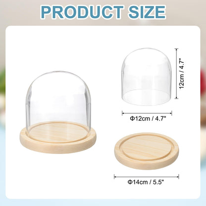 sourcing map Glass Cloche Display Dome, 4.7" x 4.7" Glass Dome Display Case Wood Base Tabletop Jar Case Decorative Bell Jar for Plant Home Decor