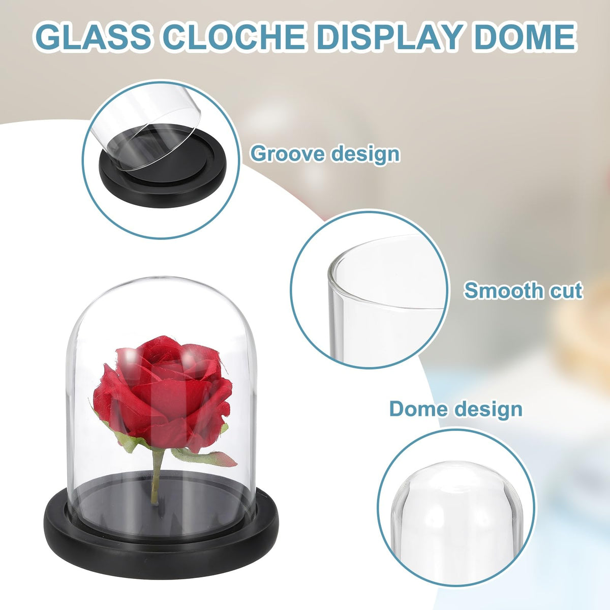 sourcing map Glass Cloche Display Dome, 4.7" x 3.5" Glass Dome Display Case Wood Base Tabletop Jar Case Decorative Bell Jar for Plant Home Decor