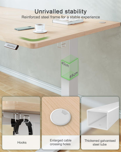 JUMMICO 100x60cm Electric Standing Desk with USB Charging Height Adjustable Desk with Sedentary Reminder Stand Up Desk with Splice Board for Home