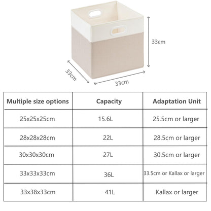 SOCOHOME Fabric Cube Storage Boxes,33x33x33cm Foldable Storage Baskets for Shelf Nursery Closet(Light beige/White, Set of 3)