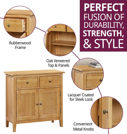 Hallowood Furniture Aston Oak Small Sideboard with 2 Drawers and Cupboard