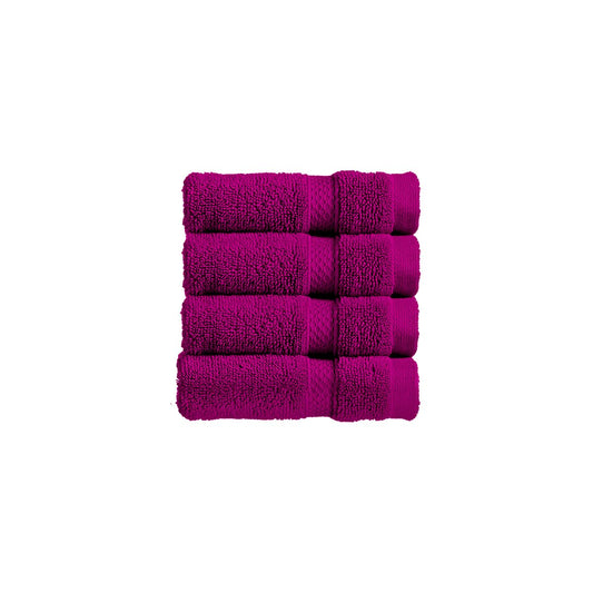 Christy Chroma Face Cloths Set | Pack of 4 | Soft Velvety Smooth Bathroom Flannels | Bold and Bright | Face and Body Wash Cloths | 100% Cotton | Plum