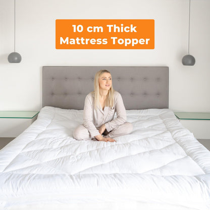 Caroline Shatuik Mattress Topper Double Bed - Dual Layer 4 Inch/10cm Deep Thick Quilted Breathable,Soft Hypoallergenic Double Mattress Topper With