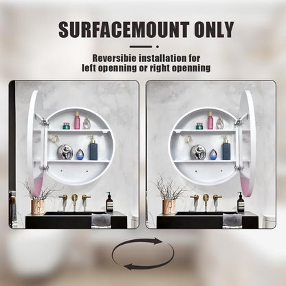Janboe Round Mirror Cabinet,Aluminum Framed,Soft Close Hinge,71cm,White