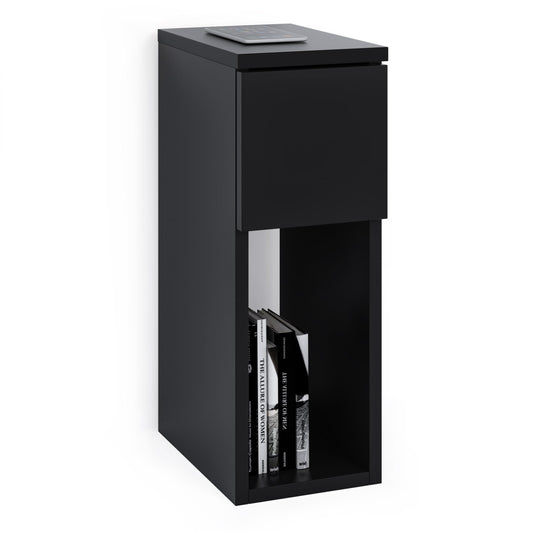 ComfortCove Bedside Tables, Bedside Drawers, Narrow Bedside Table, Bedside Cabinet, Slim End Table with Storage Shelf, Black. Size: W20 x H55 x D30,5