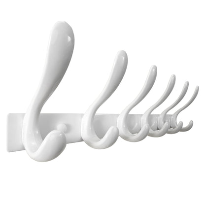 HONSKY 44cm Wall Mounted Coat Rack with 6 Doube Metal Hooks, White