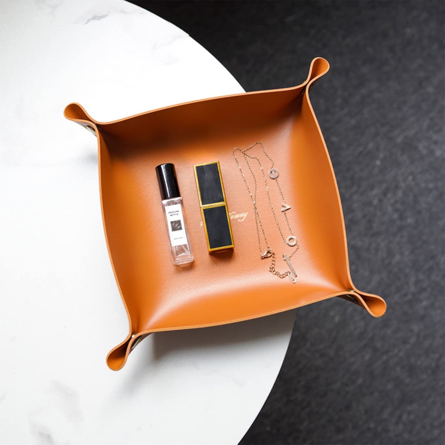 AIBAOBAO 2 Pieces Valet Tray, Leather Tray Organizer, Tray PU Leather Tray