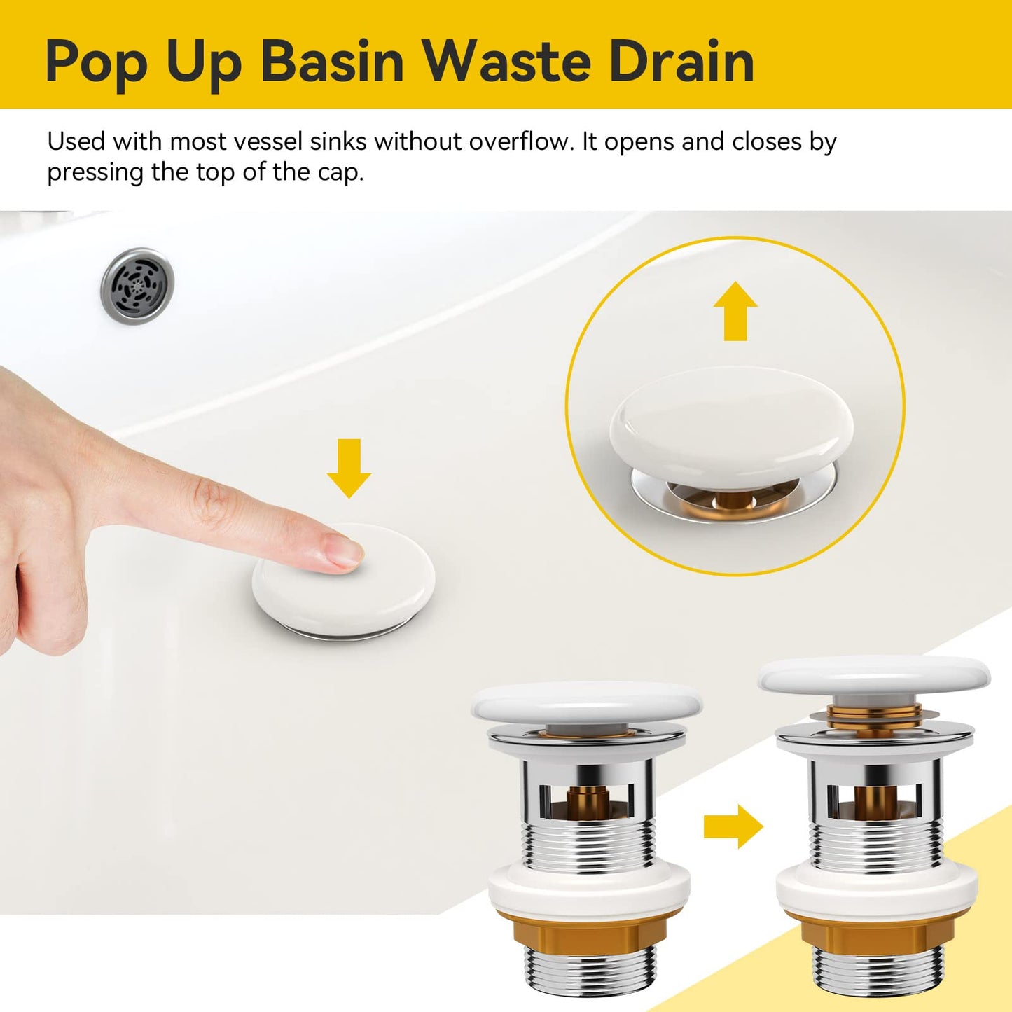 KULACO Sink Drain Fitting with Overflow, Pop Up Valve, Ceramic