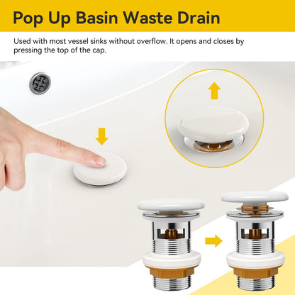 KULACO Sink Drain Fitting with Overflow, Pop Up Valve, Ceramic