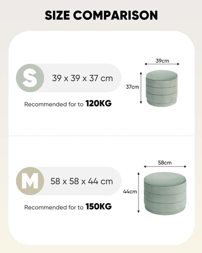 Bonlife Storage Ottoman Round - Folding Foot Rest with Hidden Storage, Sage Velvet 39x39x37cm for Living Room, Bedroom & Hallway