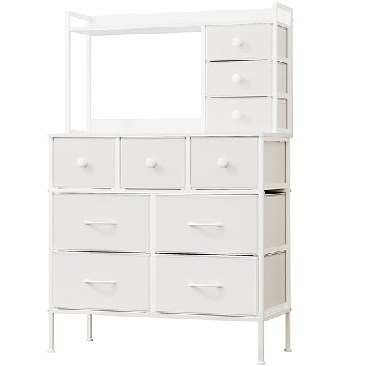 Mintnook White Chest of Drawers Bedroom, 10 Drawers Cabinet Large Capacity Chest, 80cm Wide Dressing Table, Multi-Purpose Fabric Dresser, Storage