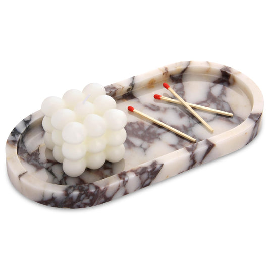 Calacatta Viola Marble Tray, Oval Natural Luxury Marble Home Kitchen Bathroom Vanity Table Tray, Stone Decorative Countertop Serving Trays for Coffee