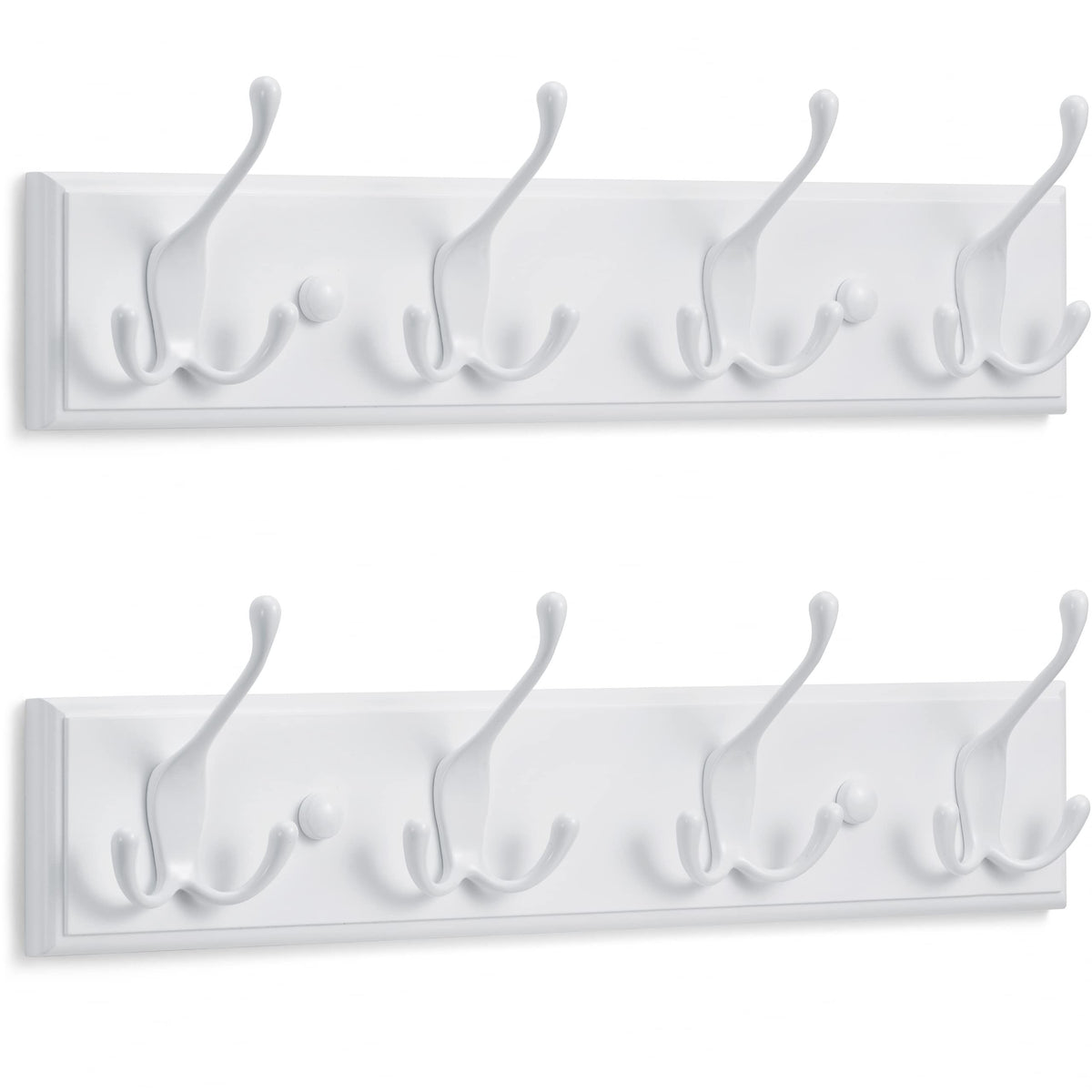 LARHN White Wall-Mounted Coat Rack, 2-Pack - 4 White Coat Hooks, 42cm