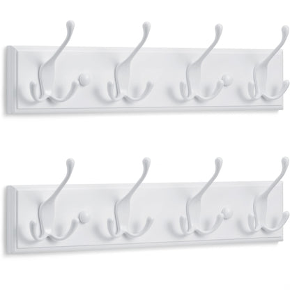 LARHN White Wall-Mounted Coat Rack, 2-Pack - 4 White Coat Hooks, 42cm