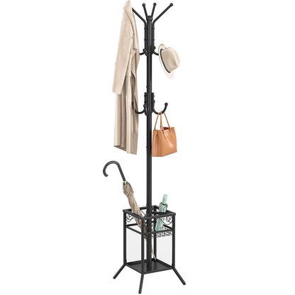 ELYKEN Metal Coat Stand with Umbrella Holder Vintage for Office, Black