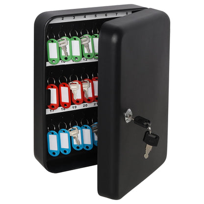 Parrency Security Metal Key Box with 48 Hooks, Large Adjustable Wall Mount Key Lock Cabinet, 11 4/5" x 9 1/5" x 3" (Key Tags Included)