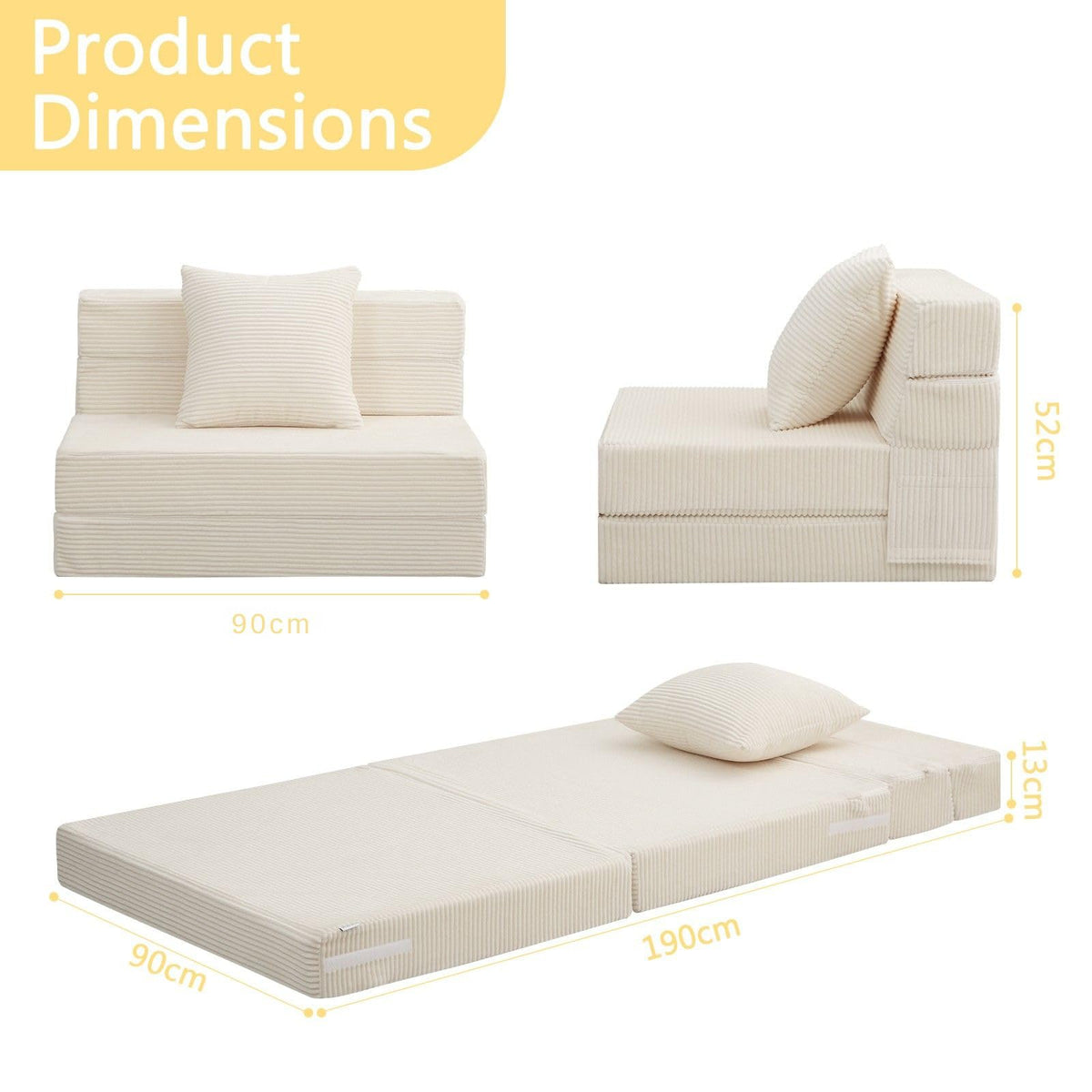MeMoreCool Folding Mattress Single, Corduroy Fold Out Sofa Bed, Grey