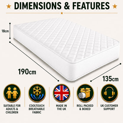 Starlight Beds Arctic White Hybrid Double Mattress, 4ft6 x 6ft3