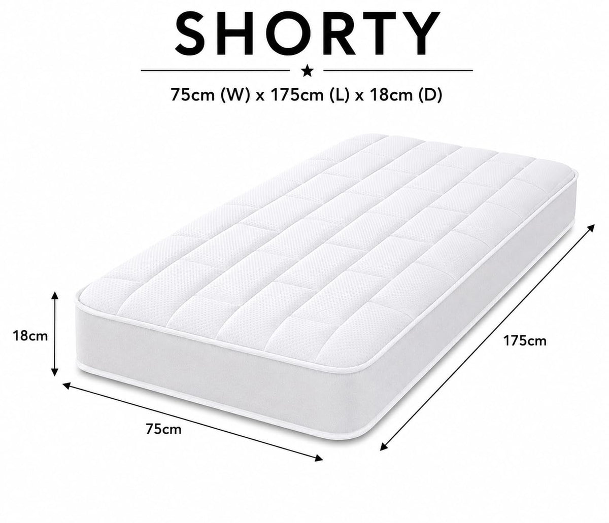 Starlight Beds White Tile Shorty Mattress - 75x175x18cm