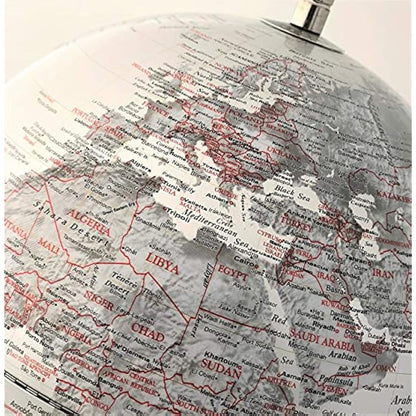 Exerz 25cm World Globe- Stainless Steel Ring Standing, Packaging in premier Kraft Box, Perfect for Gifting - Metallic Silver Colour