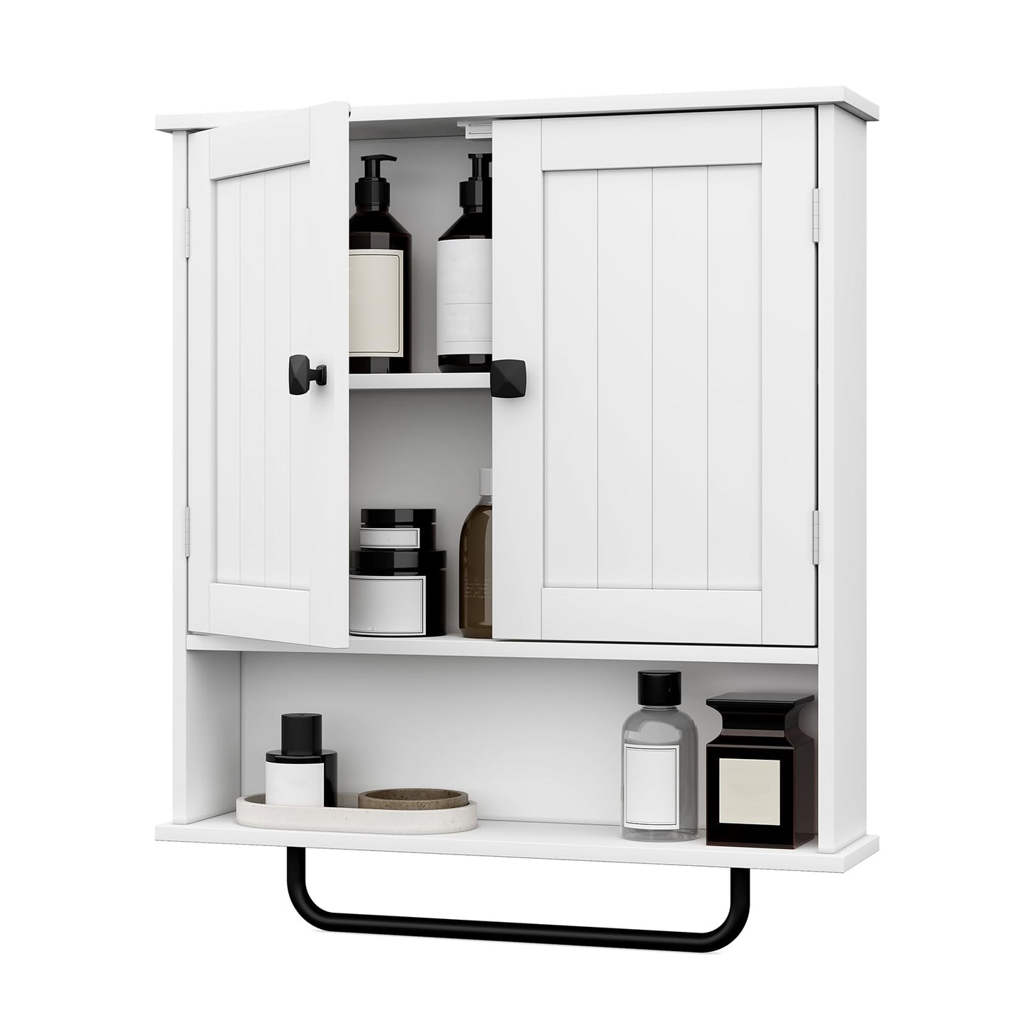 RRX Bathroom Wall Cabinets with Towels Bar,Storage Cabinet, Over The Toilet Storage with 2 Doors and Adjustable Shelf, Wall Cabinet for Bathroom