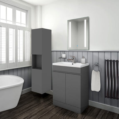 Biubiubath 600mm Vanity Unit with Basin Floor Standing Matt Grey Storage Cabinets 2 Doors