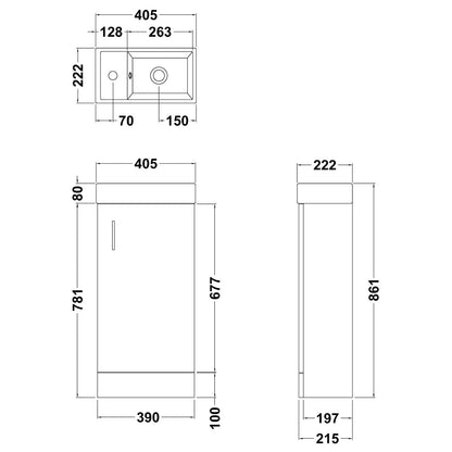 VeeBath BB.MIN010 Sheen Bathroom Cloakroom Vanity Basin Cabinet Unit Free Standing White High Gloss Sink Storage Furniture - 400mm