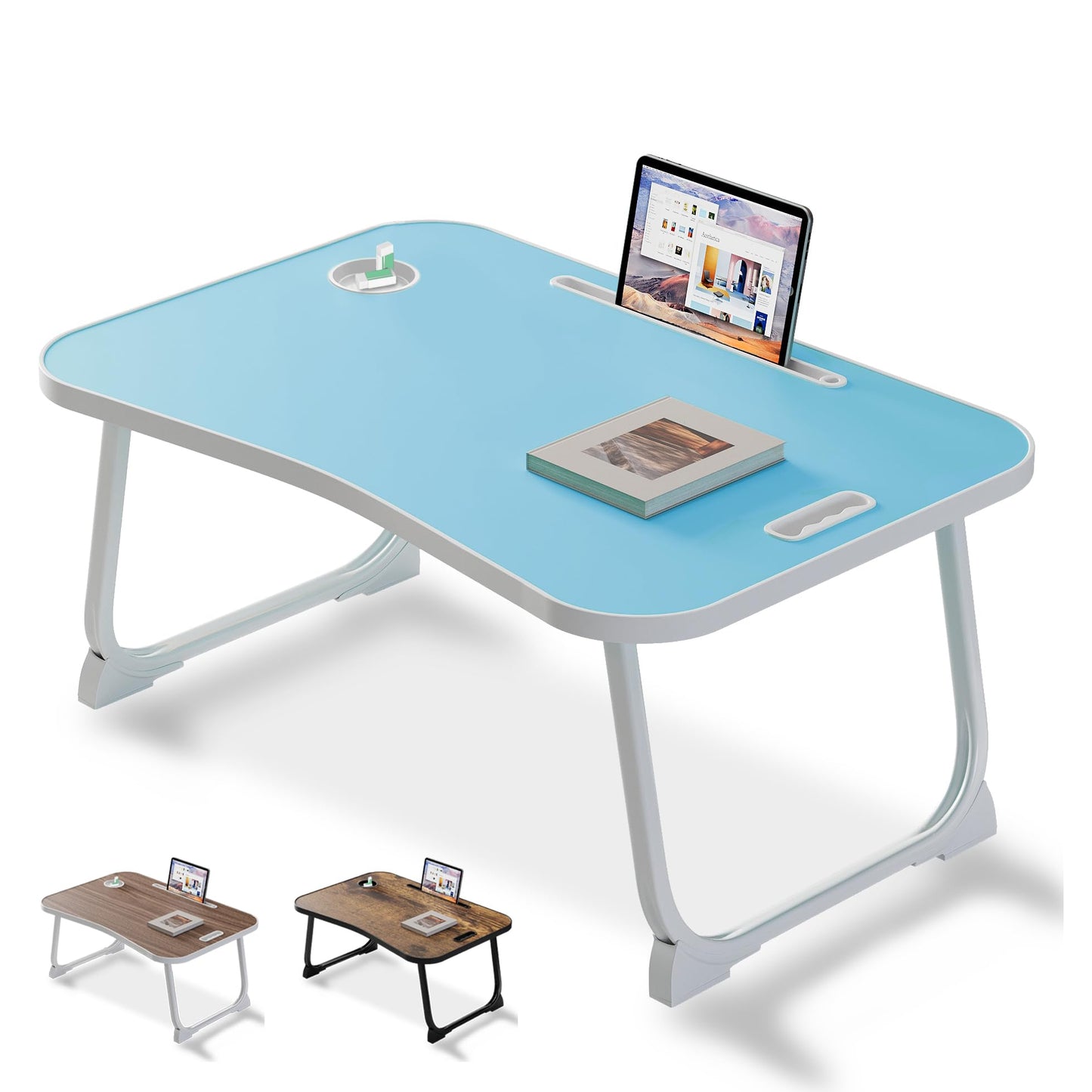 Laptop Bed Desk, Lap Desk Breakfast Tray Table for Home and Office,Eating, Reading, Writing on Bed, Sofa,Laptop Stand for Bed (Blue)