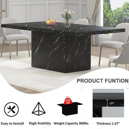 HSH Dining Table Modern Rectangle Kitchen Dinner Table 180cm Black Marble