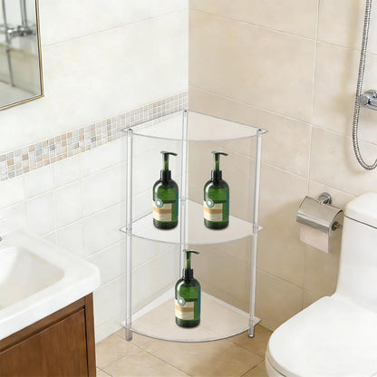 AHANDMAKER Clear Acrylic Corner Table 11.61in L x 11.61in W x 25.59" H Fan Shape Modern Side Table Lightweight Shelf Organizer for Living Room