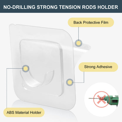 Adhesive Curtain Rod Holder, Goowin Tension Rod Holder, No Drilling Transparent Small Tension Rod Bracket