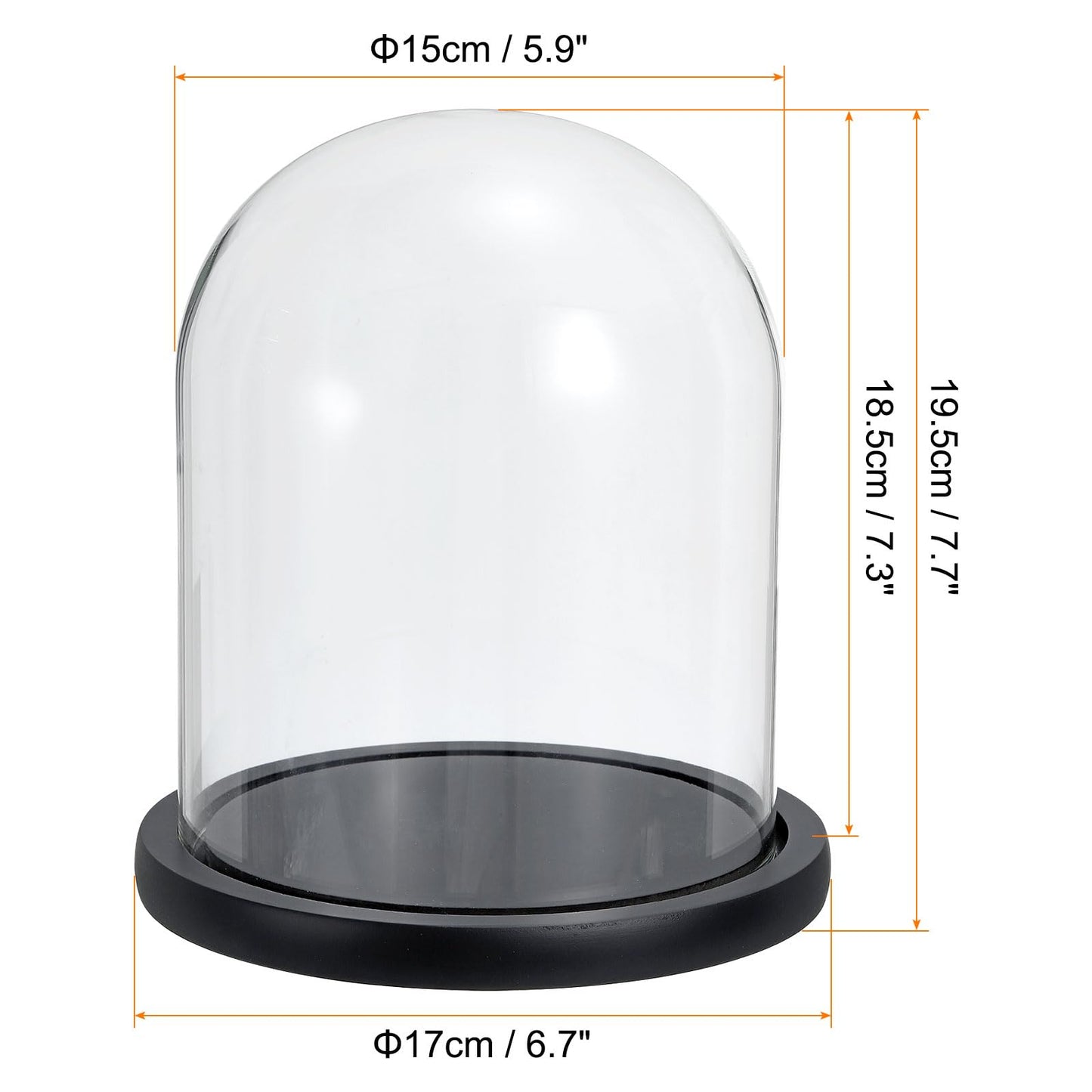 PATIKIL 7.3"x5.9" Clear Cloche Glass Dome, Glass Bell Jar Display Case Tabletop Centerpiece with Black Wooden Base for Christmas Home Decor